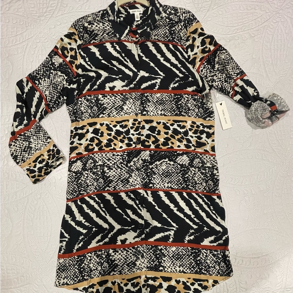 Tribal Animal PrintShirt Dress Size Large, NWT